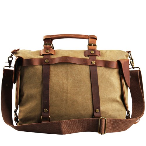 TP8 Vamp 2 Vintage™ Canvas Leder schultertasche Handgepäck Reisetasche Weekender fur Männer und Frauen - khaki